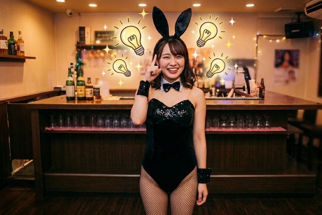 バニーガールのコスプレをした女の子が人差し指を立てている