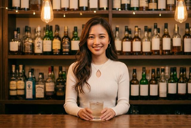 バーカウンターにいる白いトップスを着た女性