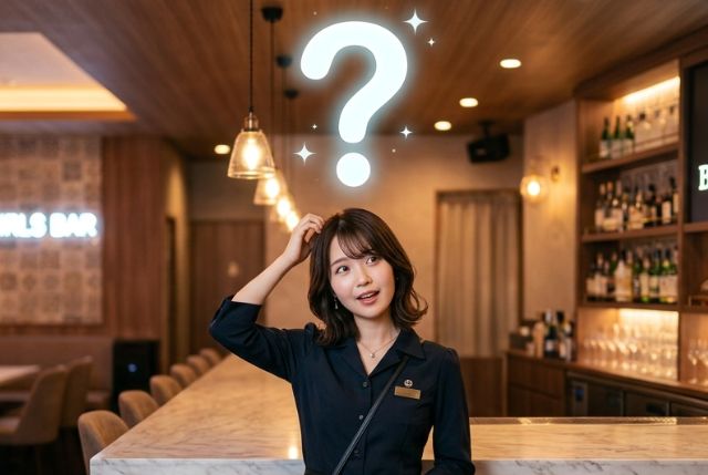 頭の上にはてなマークがある黒髪の女性