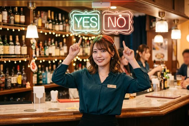 ガールズバーの女の子の上にYES とNOのサイン