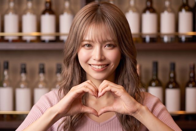 ハートを作るロングヘアの女性