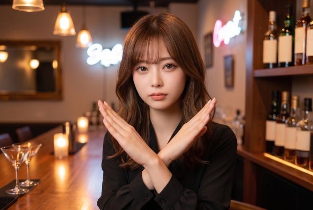 胸の前で手をクロスする真剣な表情の女性