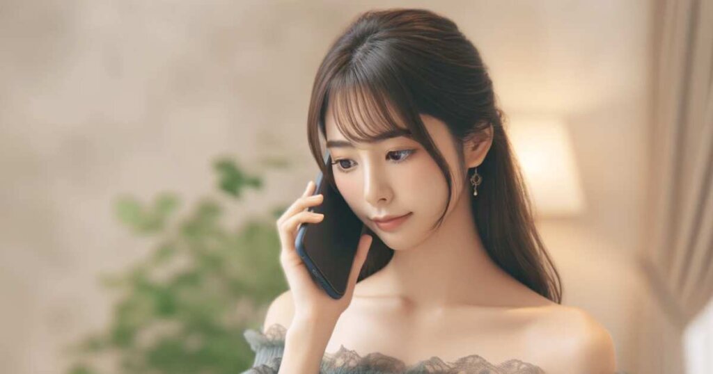 若い日本人の女性が電話をかけている