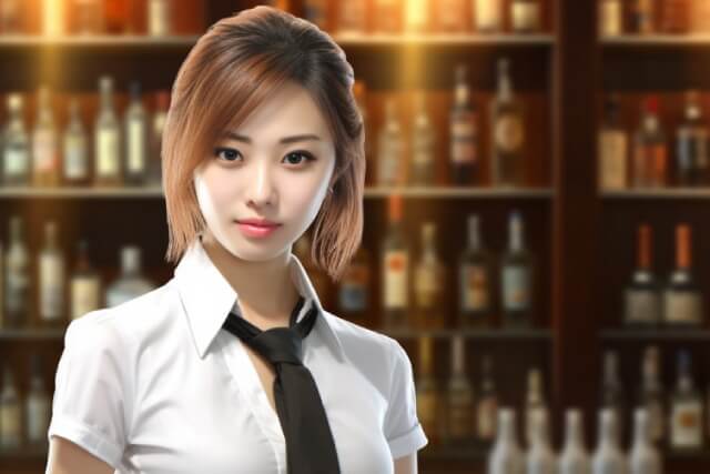 ガールズバーで働くキャストが悲し気な表情で店内にいる様子