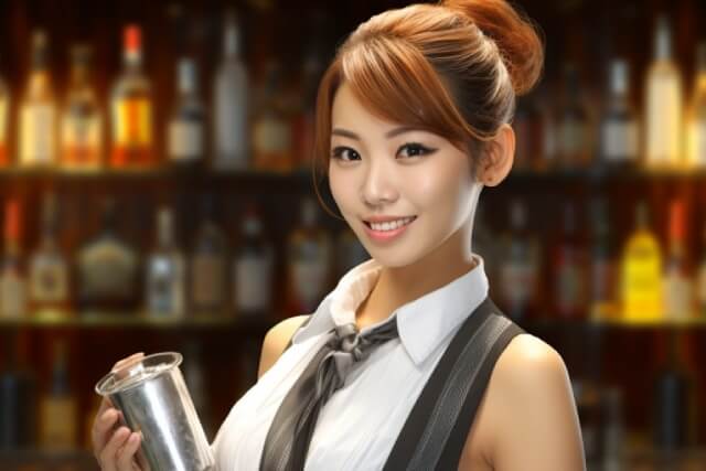ガールズバーで働くキャストが笑顔で店内にいる様子
