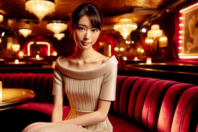 ボートネックのドレスを着たデコルテが綺麗なキャバ嬢