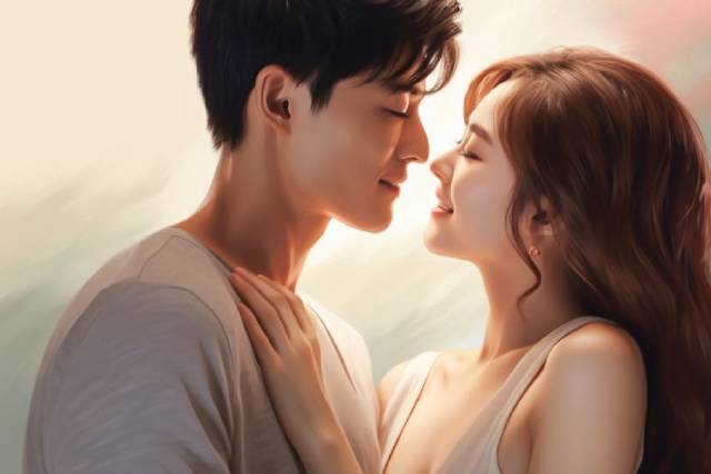 向き合ってキスをする寸前のカップル