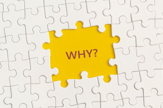 パズルのピースの中に書かれているWHYと言う文字