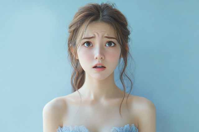 悲しそうな表情でこちらをみるドレス姿の女性