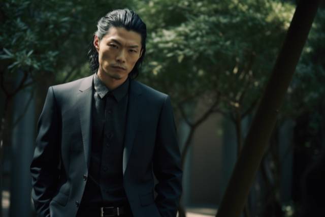 強面のスーツを着た日本人男性