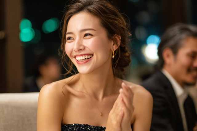 笑顔で話す女性