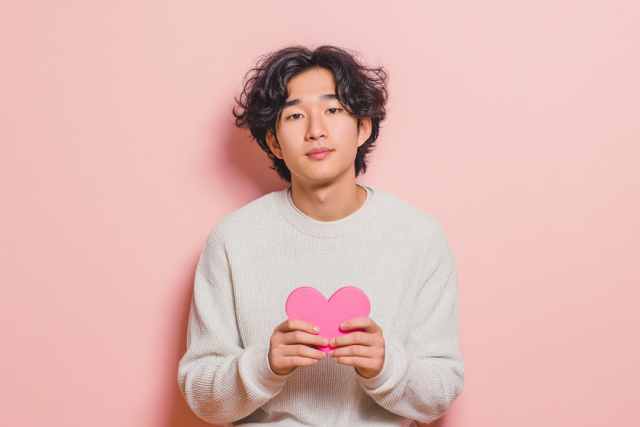 ハートマークを持った男性