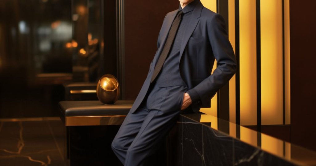 高級クラブにたたずむ品のあるスーツの男性