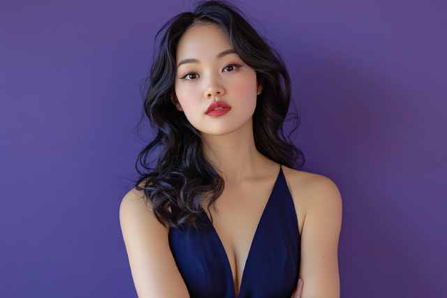 ネイビーのドレスをきた若いホステス