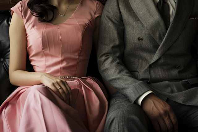 男性と女性が並んで座っている様子