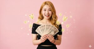 札束を持つ女性