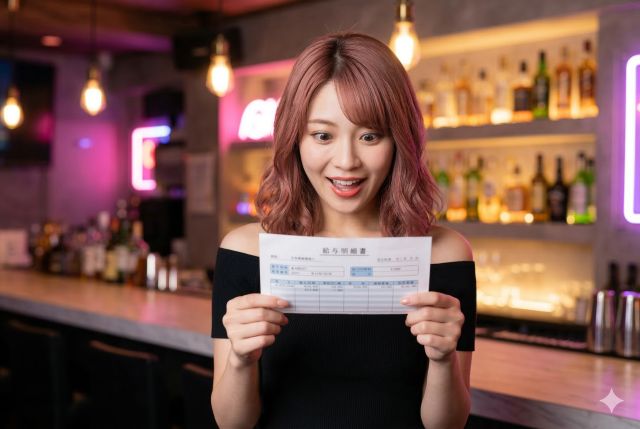 給与明細を持って驚く女性