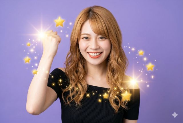 ガッツポーズをしている女性