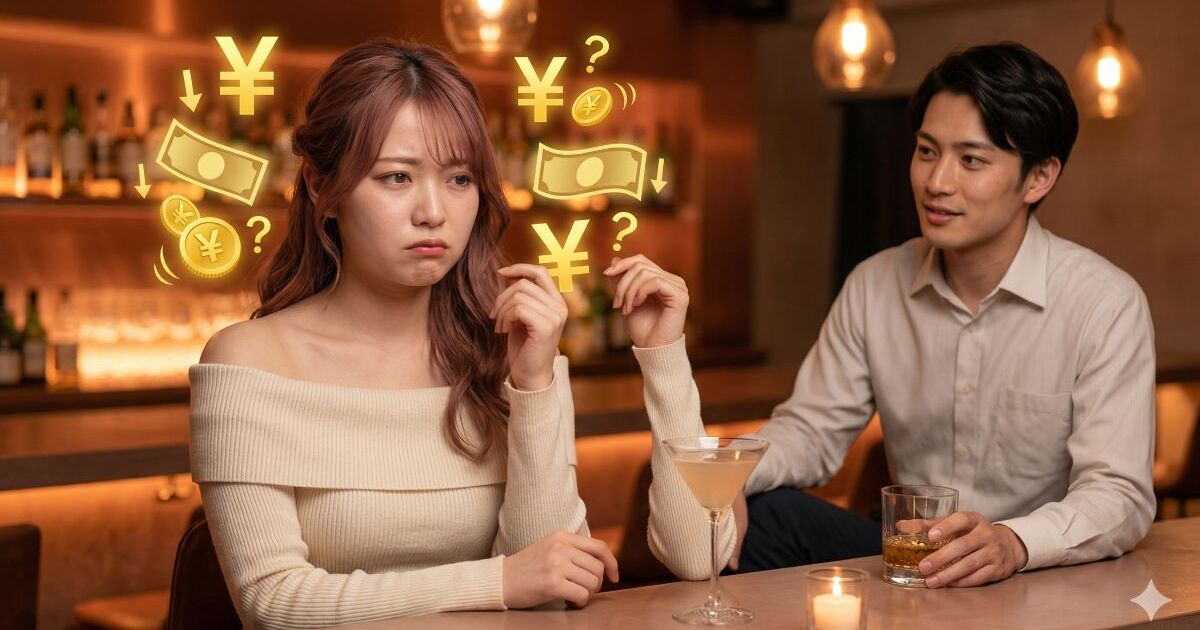 お金のマークを浮かべる女性と男性