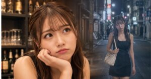 顎に手を当てて悩んだ表情の女性と夜道を疲れた表情で歩く女性
