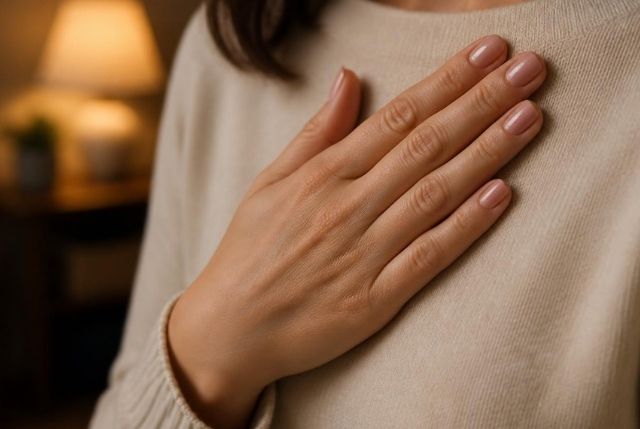 ごめんを示す女性の手元　