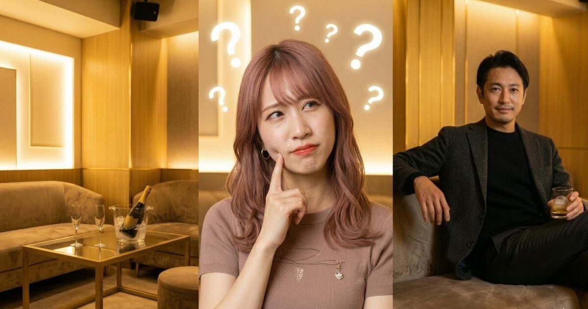 男性と豪華な部屋とはてなを浮かべる女性