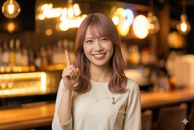 人差し指を立てる女性