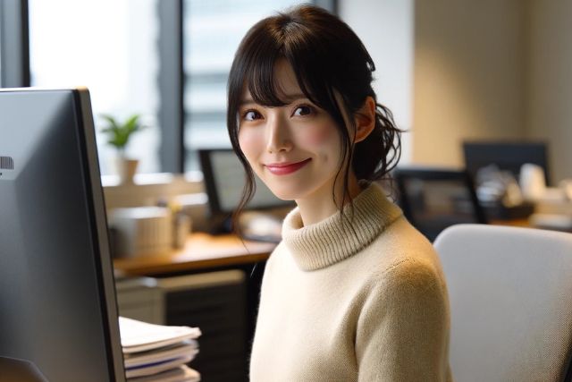 パソコンを前に仕事をする女性