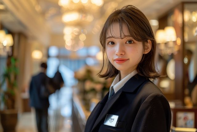 ホテルの受付業務をする女性