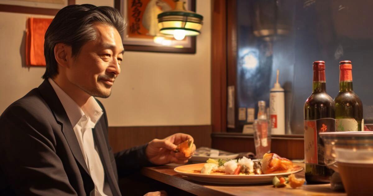 スナックで飲む日本人の中年男性