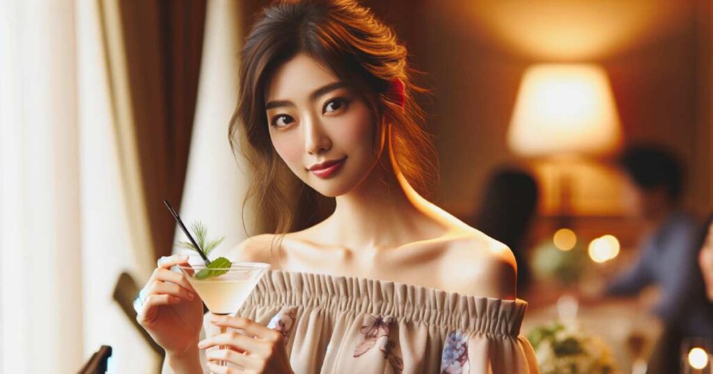 カクテルを持つ美人な日本人女性
