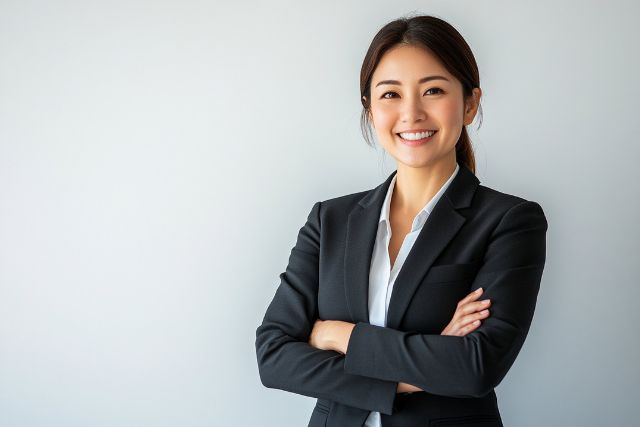 スーツを着て腕組みした女性
