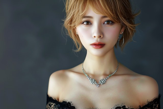 黒いドレスをきた金髪シートヘアのキャバ嬢