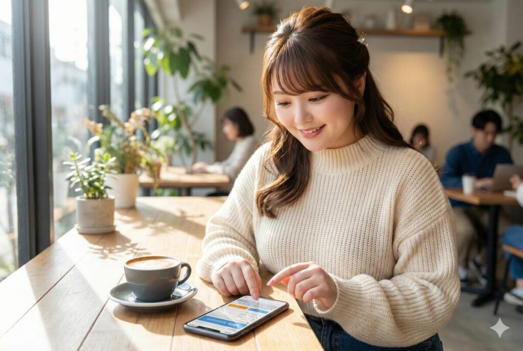 ぽちゃキャバに応募しようとしている、ぽっちゃりした女性。