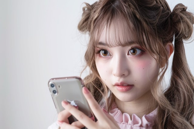 スマホを操作するツインテールのコンカフェ嬢