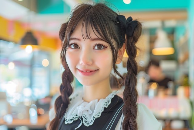 コンカフェの店内で笑顔を見せるコンカフェ嬢