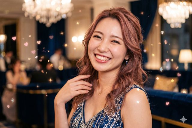 笑顔のドレスの女性