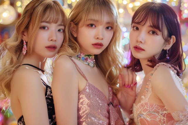 ドレスを着た三人の女性