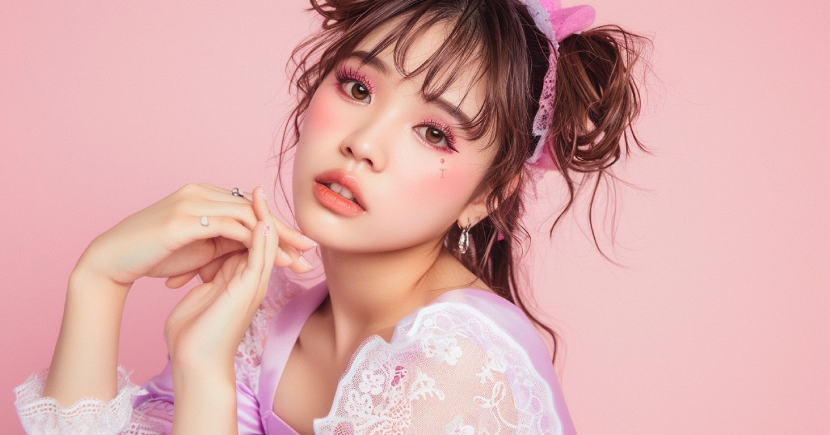 こちらを見ているヘアメイクをした若い女性