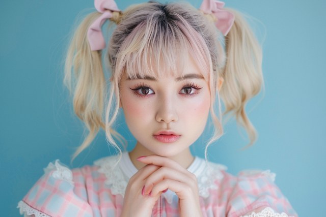 こちらを見るツインテールの女性