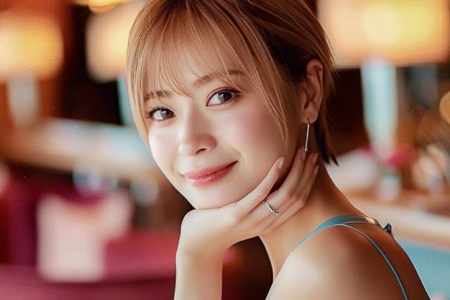 茶髪のショートヘアの女性