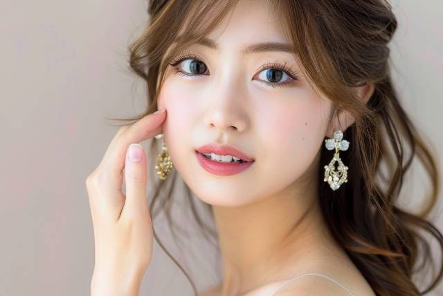 ダイヤの豪華なピアスをつける美しいキャバ嬢