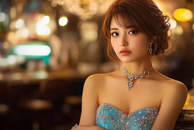 水色のドレスをきた生意気そうな雰囲気のキャバ嬢