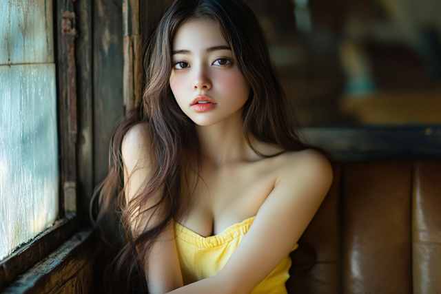 黄色いドレスをきたアンニュイな表情のロングヘアのキャバ嬢