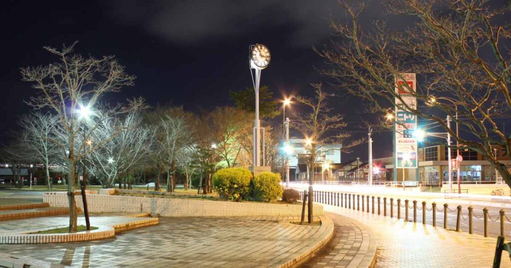 夜の滋賀県にある唐橋公園