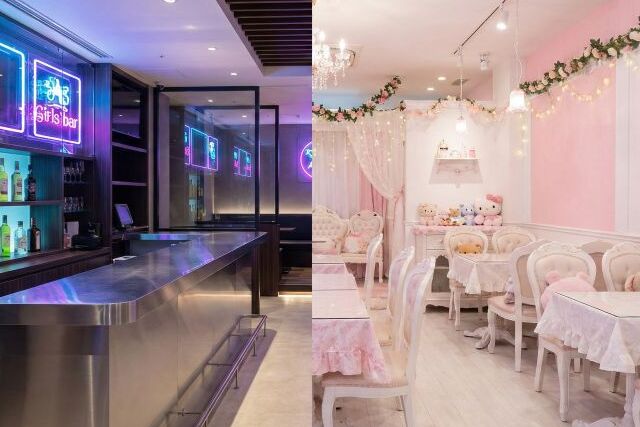 ガールズバーの店内とメイドカフェの店内