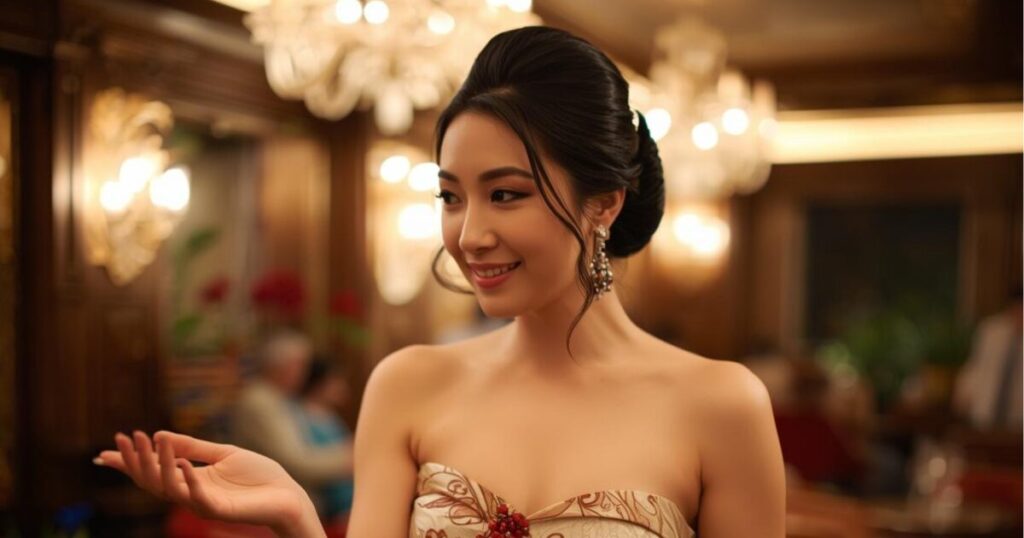 胸の開いたドレスを着た若い女性