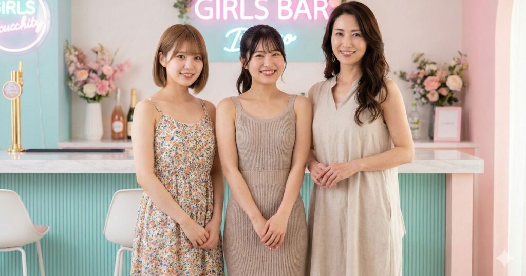 ガールズバーの店内にいる3人の女性