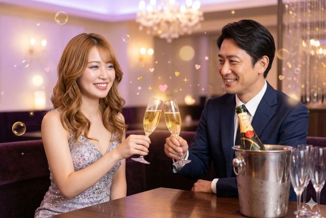 シャンパンで乾杯する男女