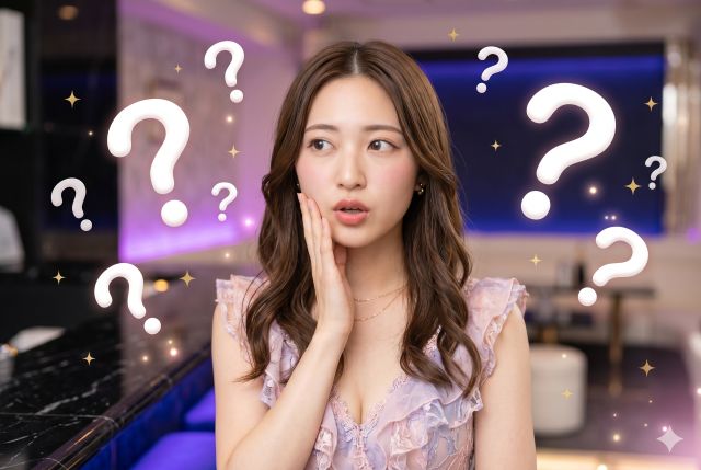 ハテナマークを浮かべるドレスの女性